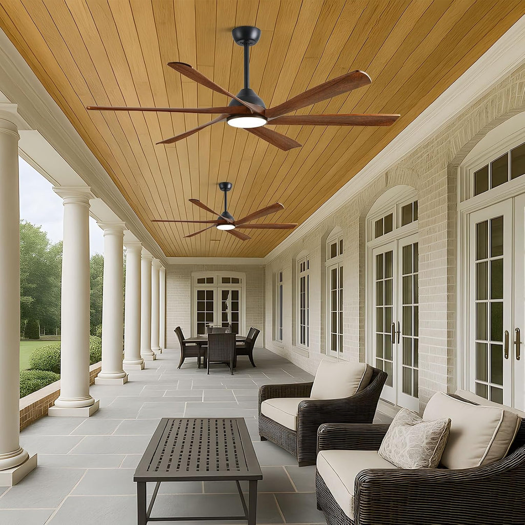 60-Inch Smart Outdoor Ceiling Fan with Light - High CFM Propeller Blades, Rustic Farmhouse Style, Alexa/Tuya App/Remote Control, Quiet DC Motor, Damp Rated for Patio, Porch, Gazebo