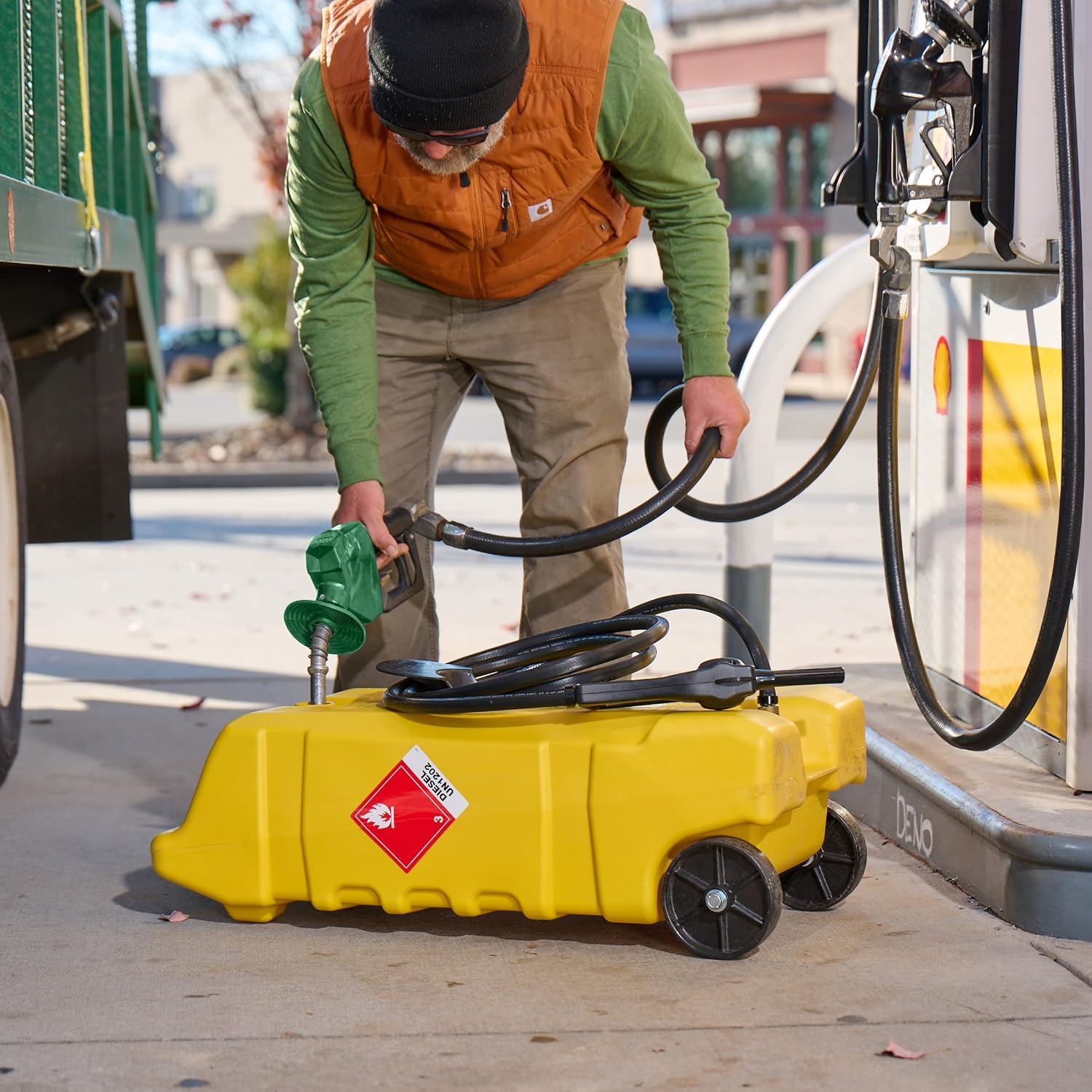 Scepter Duramax 14 Gallon Wheeled Utility Transfer Tank with Spout Pump, Yellow – Portable Rolling Container w/ 10-Foot Hose for Mowers, Generators, Marine Use, Off-Road Vehicles & Power Equipment