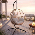 Egg Chairs Outdoor, Hanging Egg Chair with Stand, All Weather Swing Chair, Modern Swinging Egg Chairs Indoor, Metal Hanging Chairs with Cushions, Patio Lounge Chair for Balcony/Deck, Beige