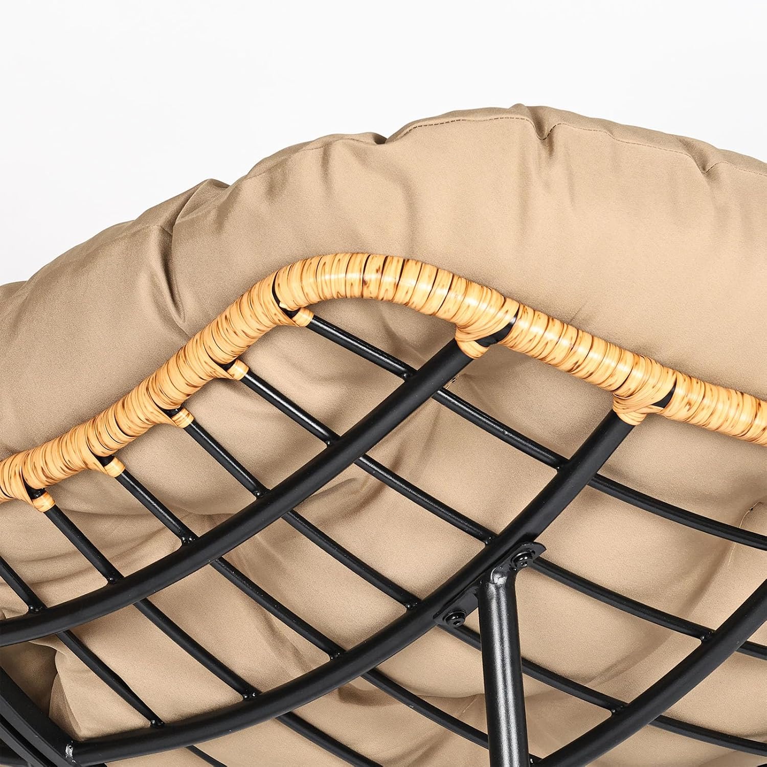 Outdoor Egg Rocking Chair, Indoor Papasan Rocking Chair with Thick Cushion, Modern Lounge Rocker for Balcony, Living Room, Bedroom, Porch, Lawn, Garden (Yellow)