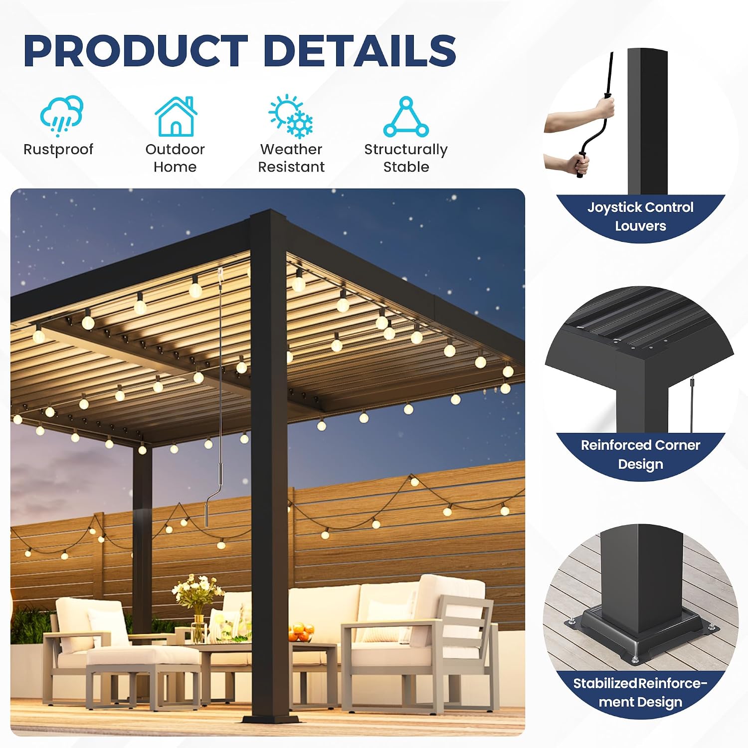 Louvered Pergola 10'x12', Full Metal Outdoor Pergola with Adjustable Proof and Gutter System, Metal Hardtop Gazebo for Patio, Deck, Garden, Yard, Dark Gray