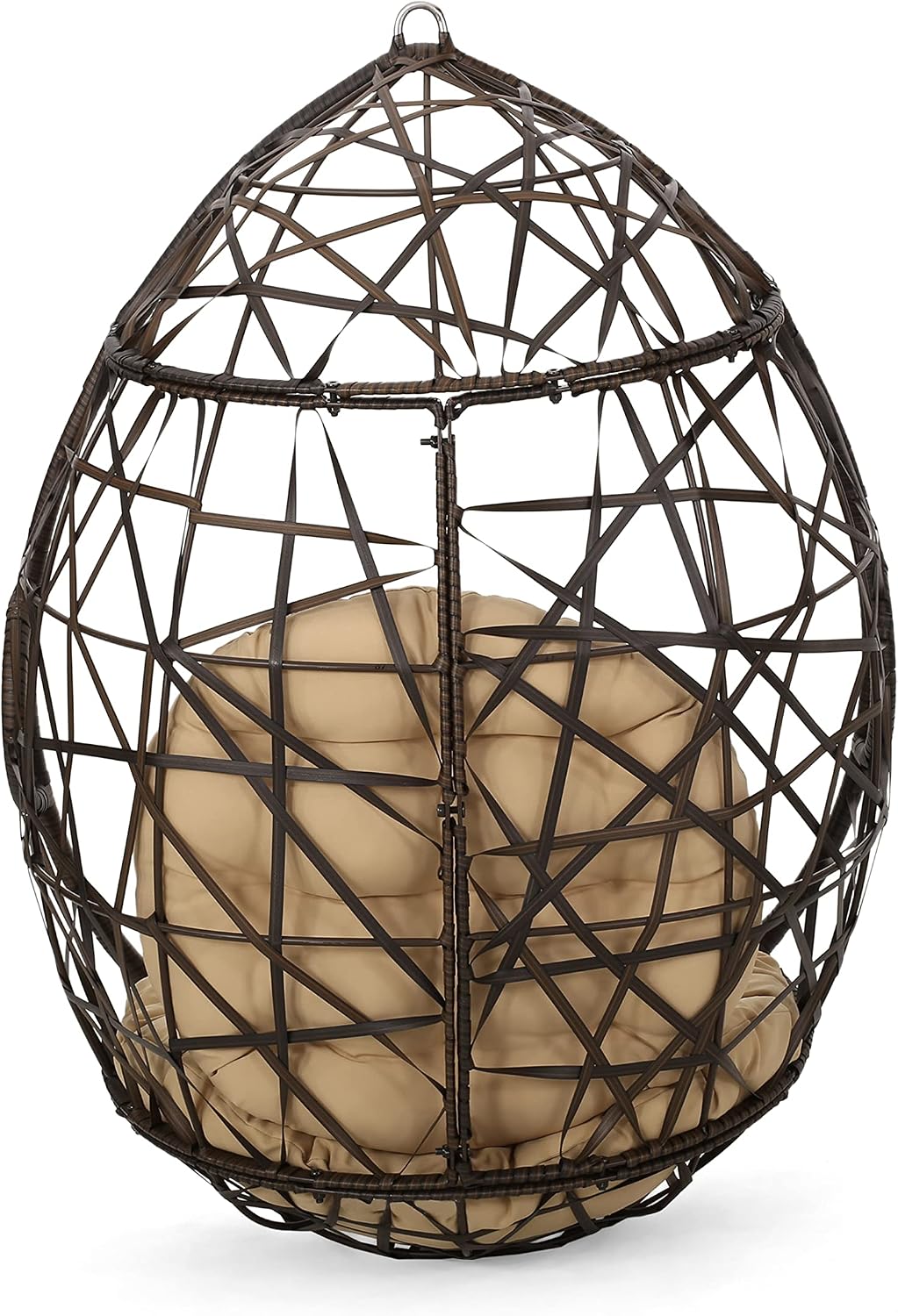 Christopher Knight Home Isaiah Indoor/Outdoor Wicker Tear Drop Hanging Chair (Stand Not Included), Multi-Brown and Tan