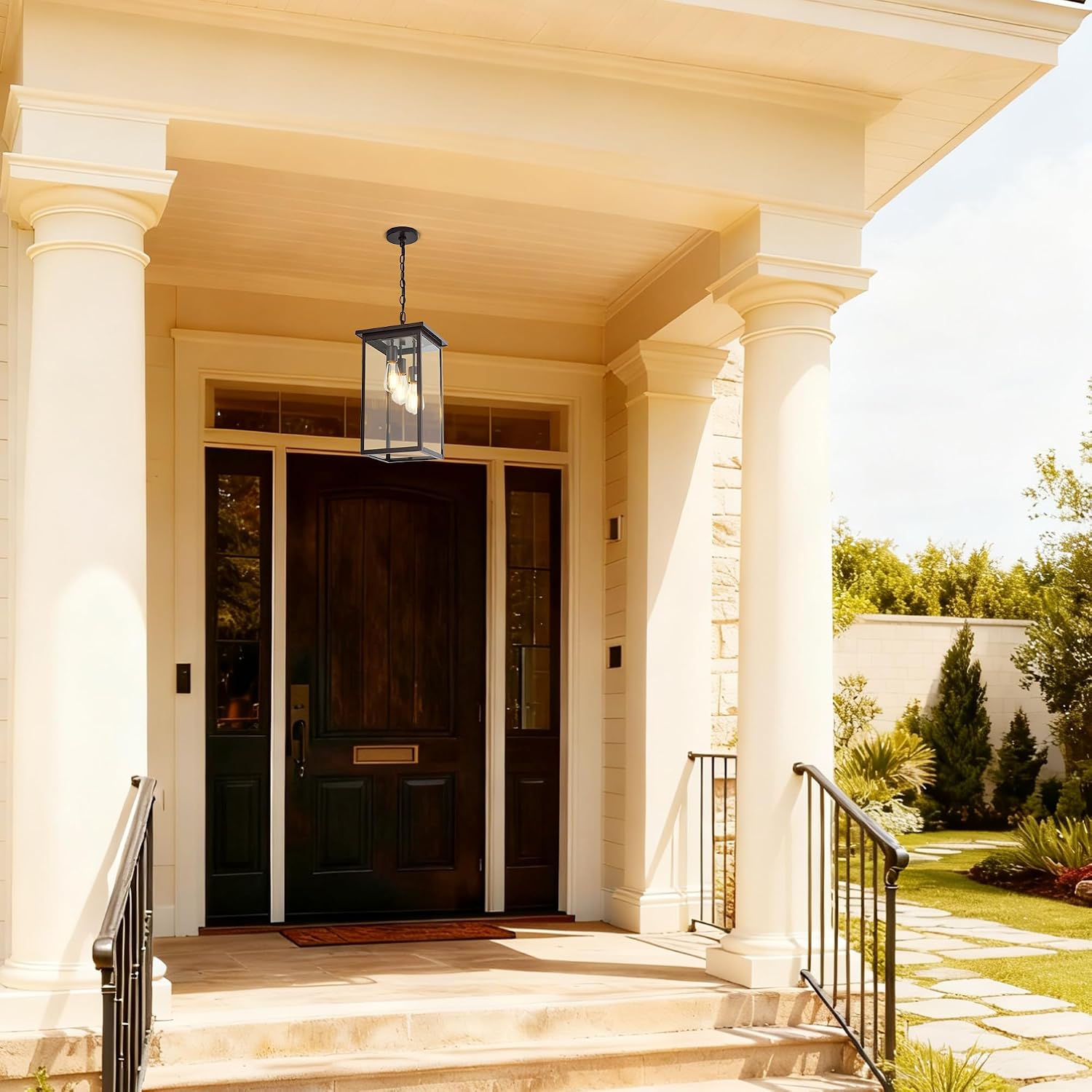 3-Light Outdoor Indoor Chandeliers,Oil Rubbed Bronze Pendant Light with Clear Glass Shade,Exterior Hanging Lantern for Front Porch Entrance Foyer Entryway (Bulb Not Included)