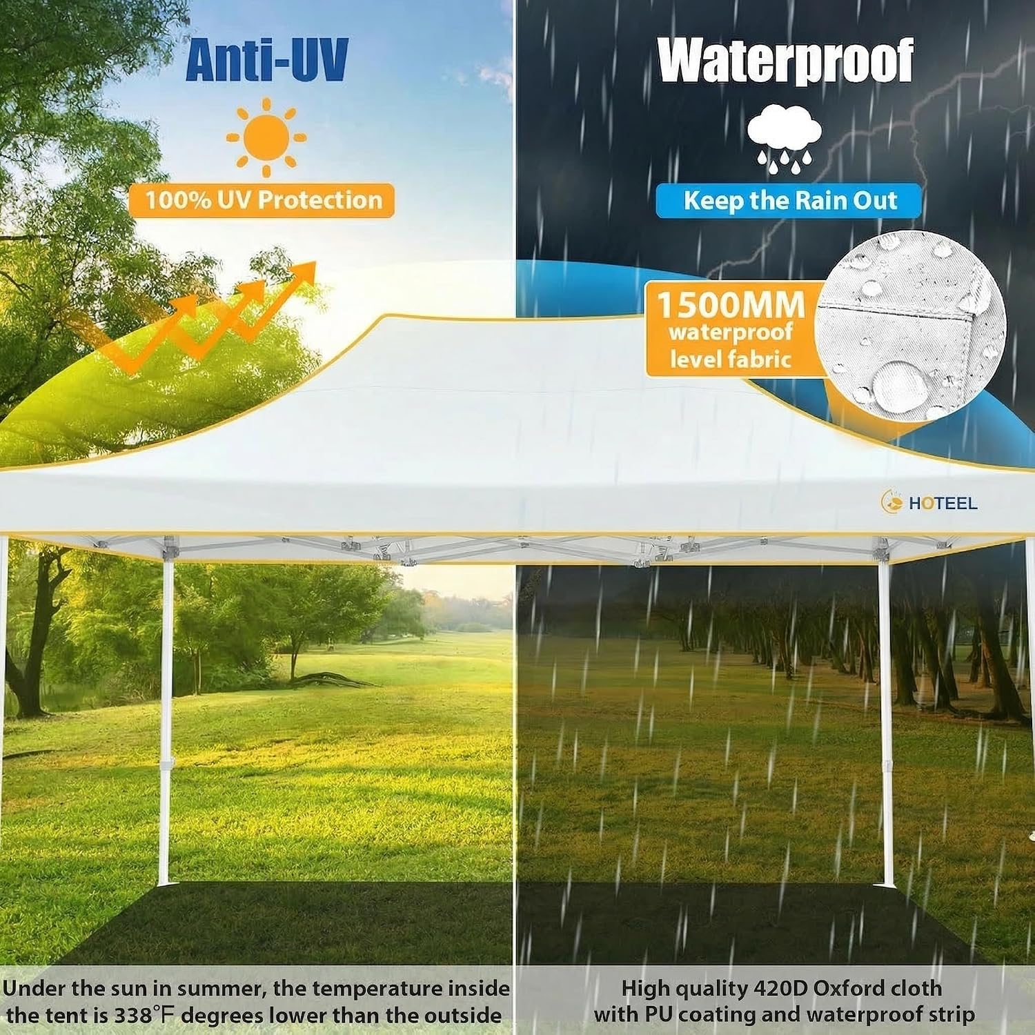 HOTEEL 10x15 Heavy Duty Pop up Canopy Tent for Parties Without Sidewalls, Easy Setup Outdoor Commercial Instant Gazebo for Wedding Event, with Roller Bag & Sand Bags, White(Hexagonal Frame)