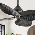 52' Black Tropical Ceiling Fans, Flush Mount Palm Leaf Ceiling Fan no Light, Indoor Ceiling Fans Without Light for Living Room Bedroom Kitchen Covered Gazebo, APP and Remote Control