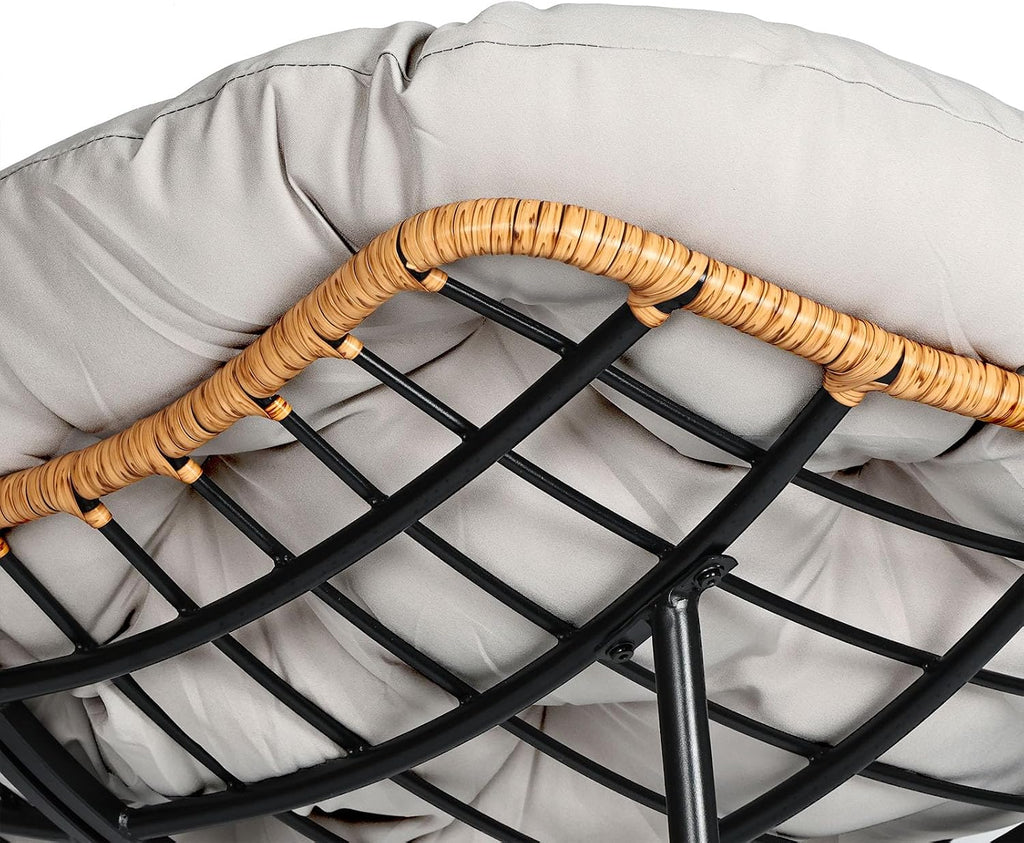 Outdoor Egg Rocking Chair, Indoor Papasan Rocking Chair with Thick Cushion, Modern Lounge Rocker for Balcony, Living Room, Bedroom, Porch, Lawn, Garden (Light Gray)