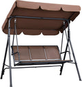 Yaheetech Outdoor Porch Swing Chair for Adults, 3-Seat Patio Hanging Swing w/Adjustable Canopy, Armrests, Porch Swing Sets w/Stand, Breathable Fabric for Backyard/Garden/Balcony, Dark Brown