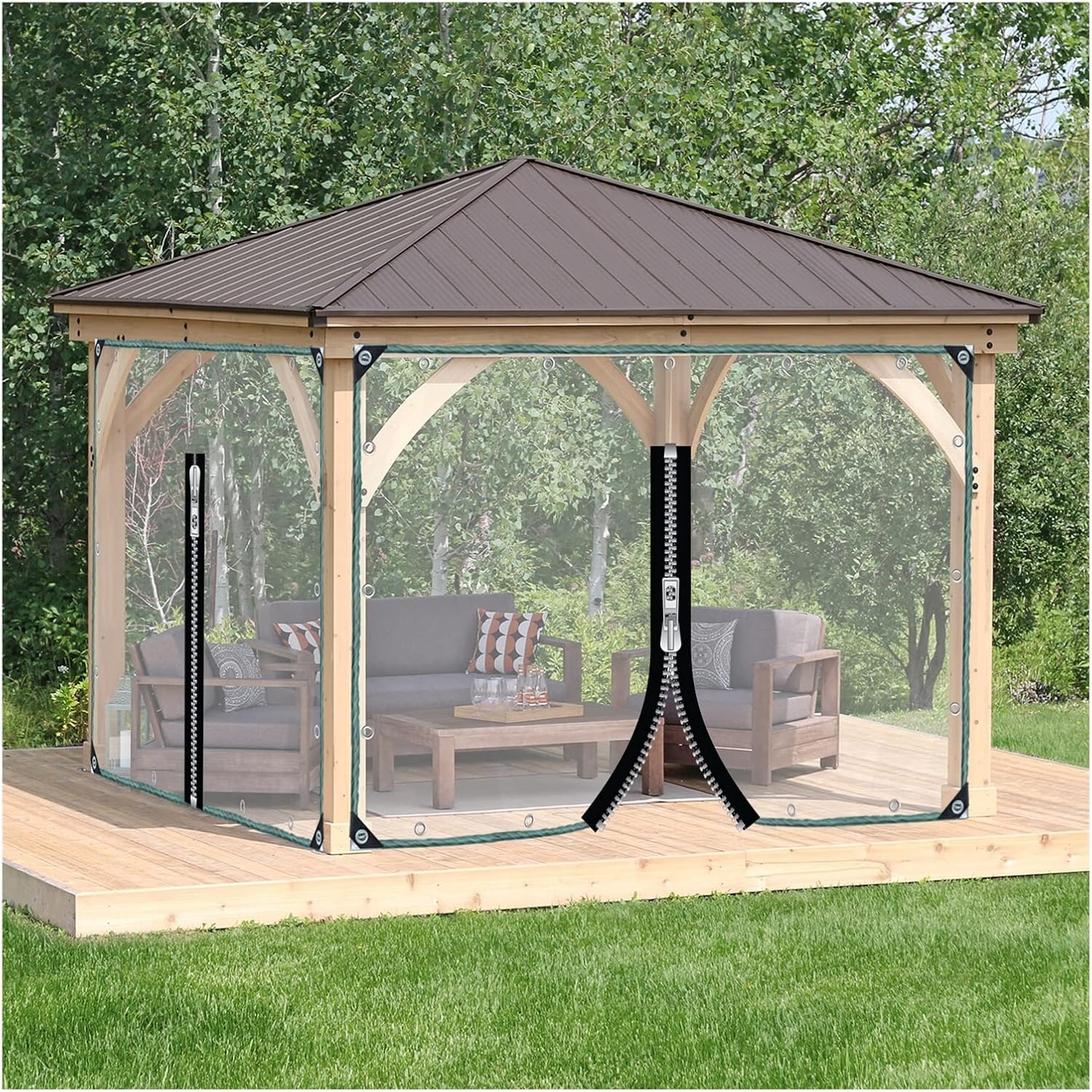 Waterproof Side Panels Clear Tarp Panel with Zipped Door, Weather Resistant Pergola Side Curtains, for Gazebo, Porch, Customizable (Size : 15x8ft/4.5x2.5m)