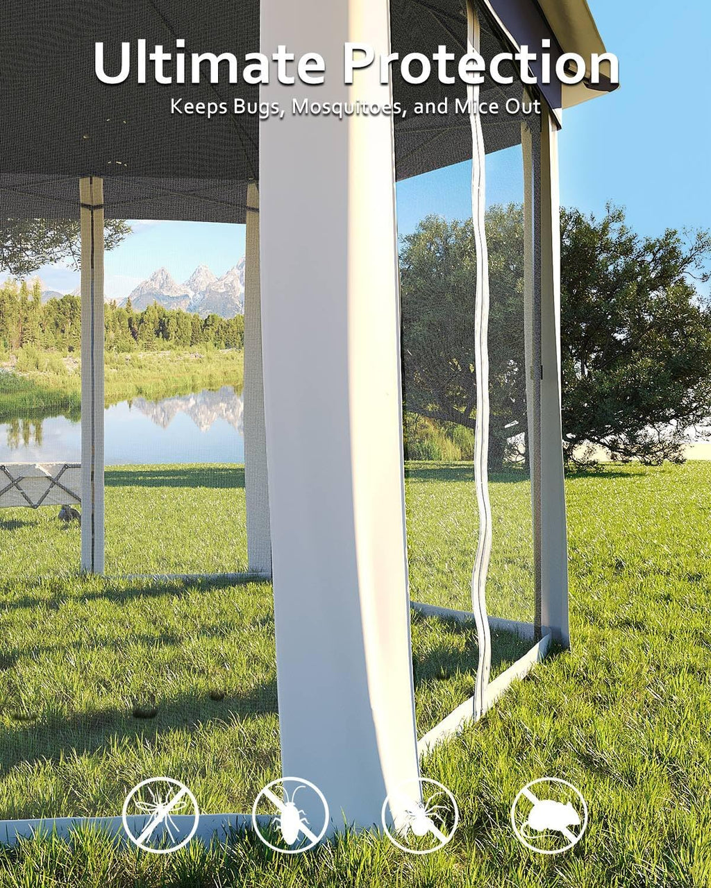 Pop Up Gazebo 13x13, Outside Canopy Tent-6 Side with Mosquito Netting, One Push Setup for Backyard Patio Garden Activities-Blue
