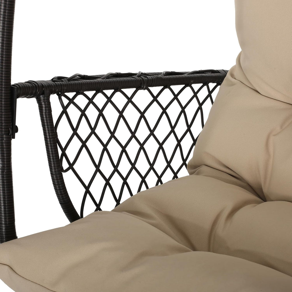 Christopher Knight Home Amanda Wicker Hanging Chair with Stand, Brown, Tan