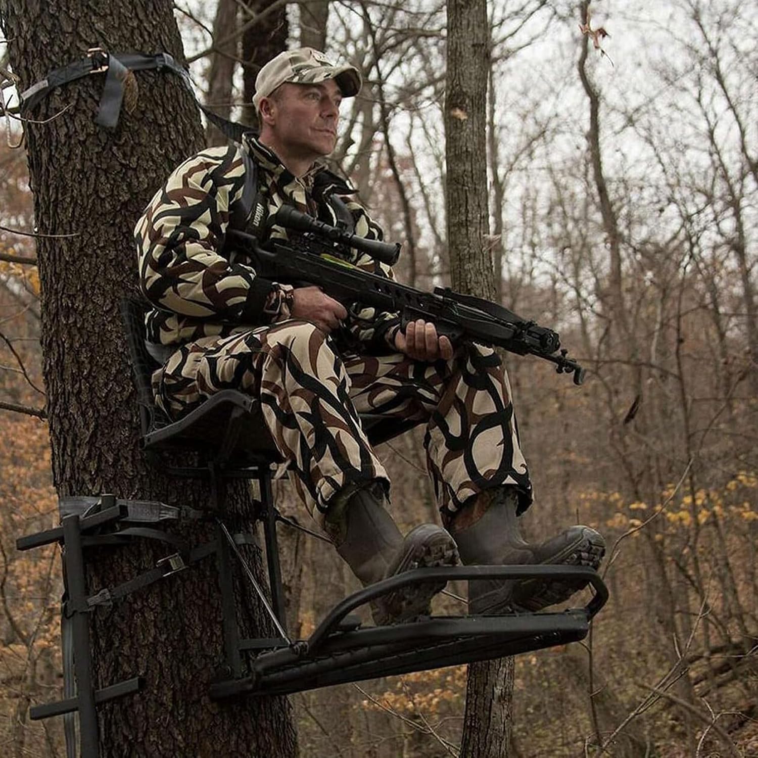 Hawk Kickback LVL Hang-On Deer Hunting Tree Stand, Deer Stand with Kick Back Footrest, XL Comfort Seat and Oversized Platform
