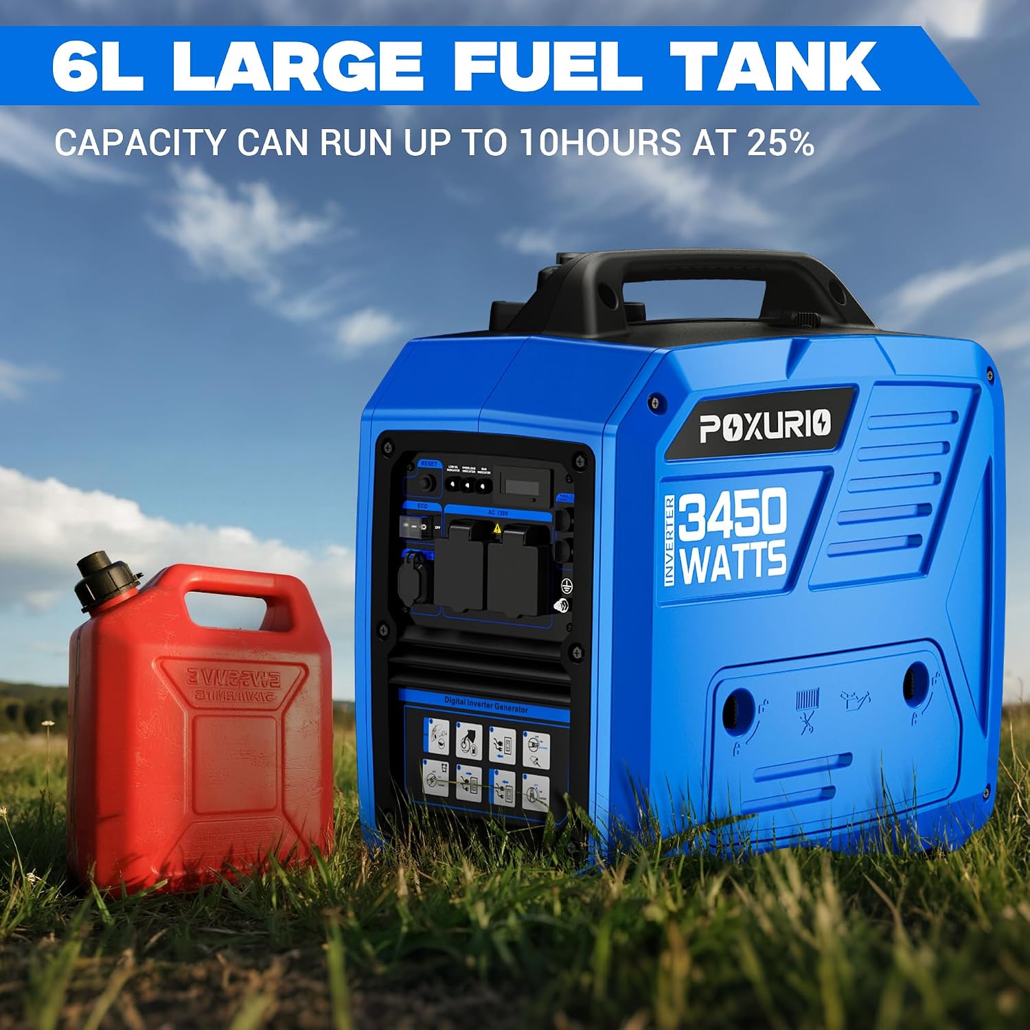 3450-Watt Portable Inverter Generator for Home Use, 1.6Gallon Large Fuel Tank Up to 8.3 Hours Use, 120V Gas Powered Generator Super Quiet - EPA Compliant