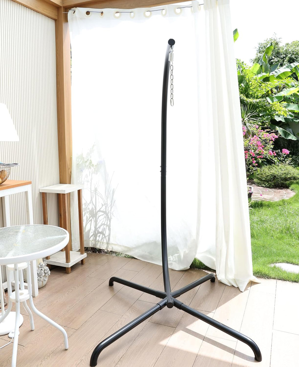 Hanging Egg Chair Stand Only, Hammock Chair C-Stand with Hanging Chain, Snap Hook, Pin Plug, Spring for Patio Macrame Hammock Swinging Chair 440lbs Capacity (Black)