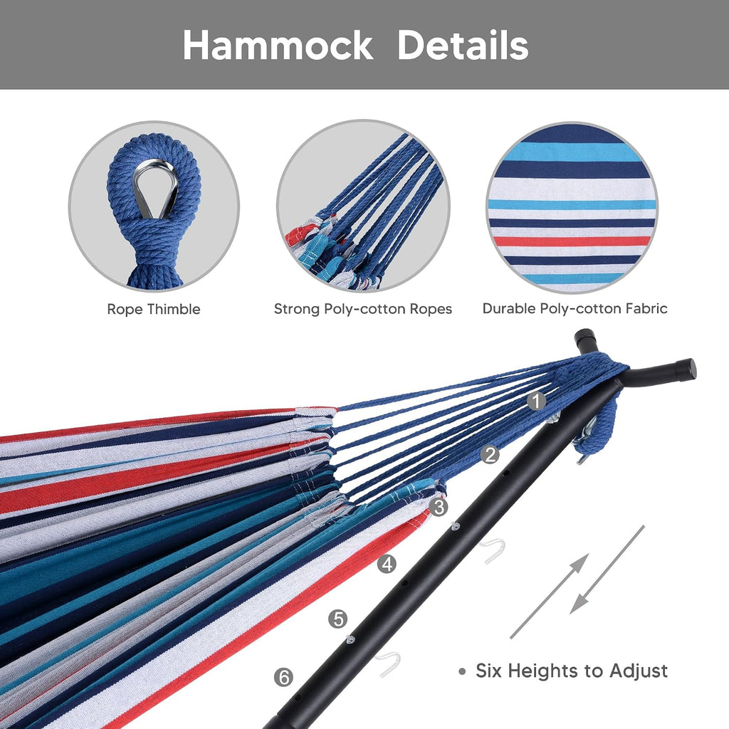 SUNCREAT 2-in-1 Convertible Portable Double Hammock with Stand Included, Outdoor Hammock and Stand, Patented, Sea Blue