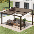 Gazebo 12x16 with Adjustable Polycarbonate Roofs, All Aluminum Frame Permanent Pergola for Patio, Outdoor Freestanding Shelter, Dark Brown