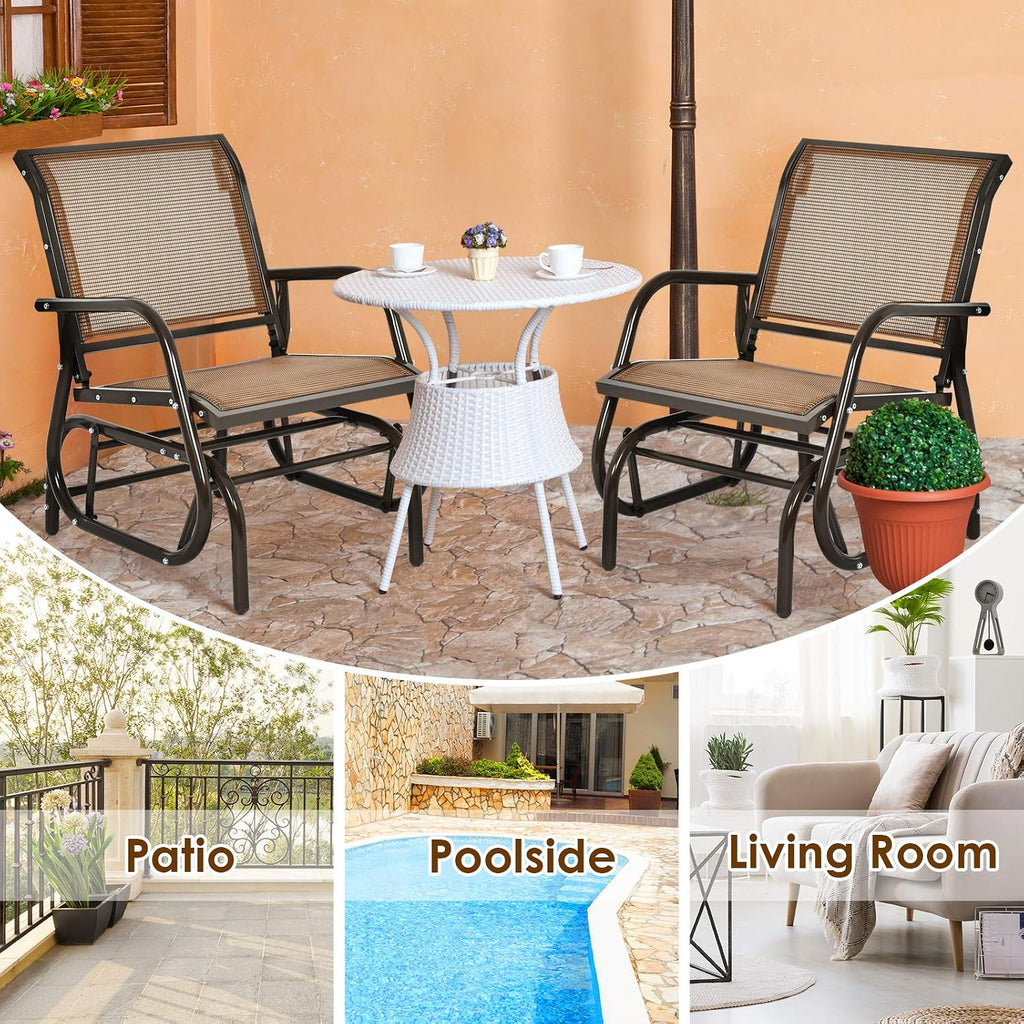 Giantex Swing Glider Chair W/Study Metal Frame Comfortable Patio Chair Love-Seat for Garden, Porch, Backyard, Poolside, Lawn Outdoor Rocking Chair (2, Brown)