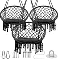 Hanging Swinging Chair, Macrame Hammock Hanging Swinging Chairs with Soft Cushions and Hardware Accessories, Hanging Chair for Indoor and Outdoor Use, 3 Installation Methods, Beige (3, Black)