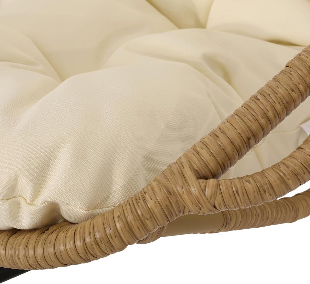 Christopher Knight Home Mariah Wicker Hanging Chair with Cushion, Outdoor Indoor Basket Chair, Boho Garden Lounger Porch Swing Furniture, Modern Patio Decor, Light Brown and Beige