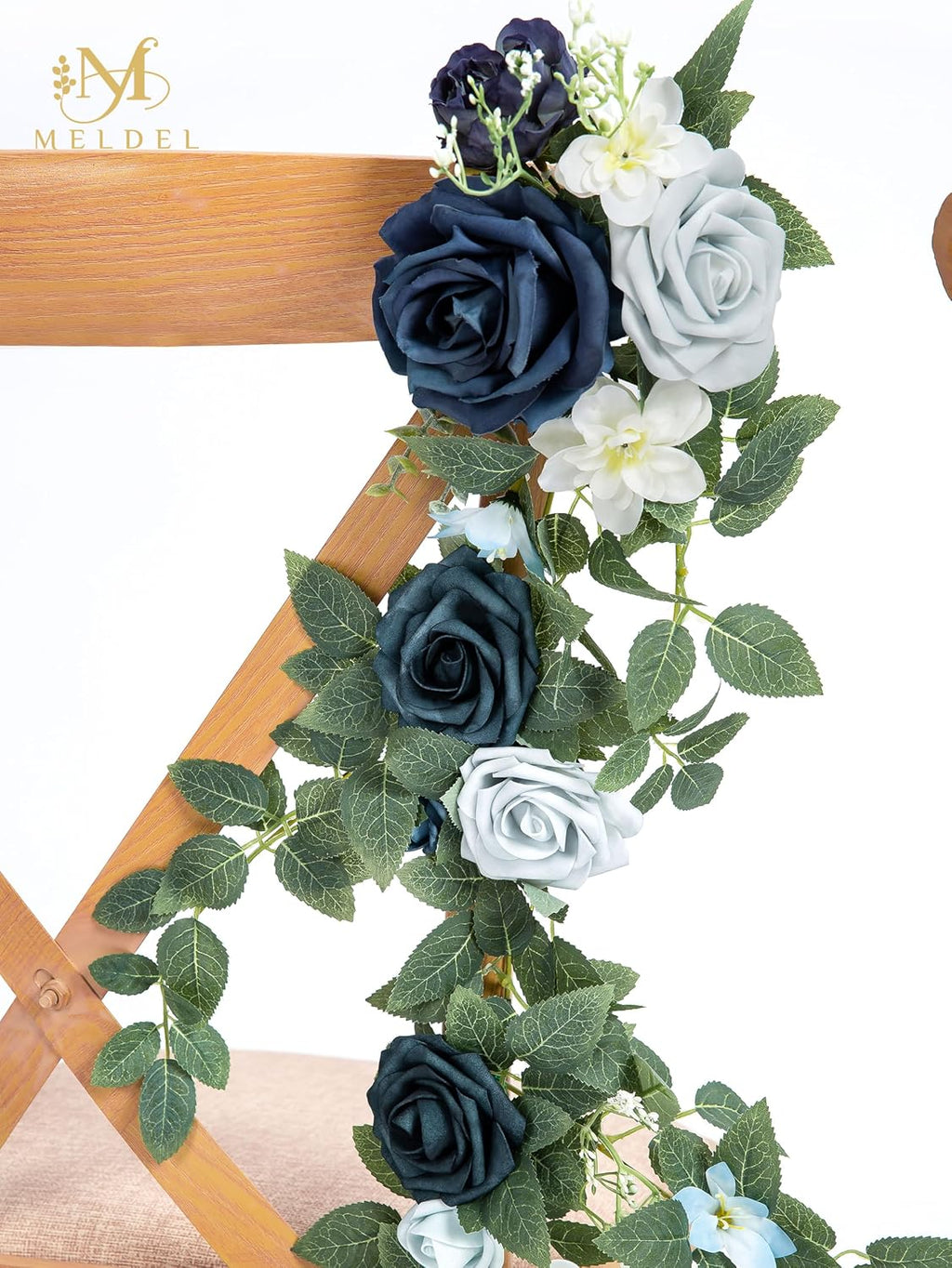 10pcs Wedding Aisle Decorations Chair Floral Swag Artificial Pew Flowers Hanging Garland White Blue & Nave for Ceremony Reception Church Rose Floral Faux Arrangement Party Outdoor Garden Decor