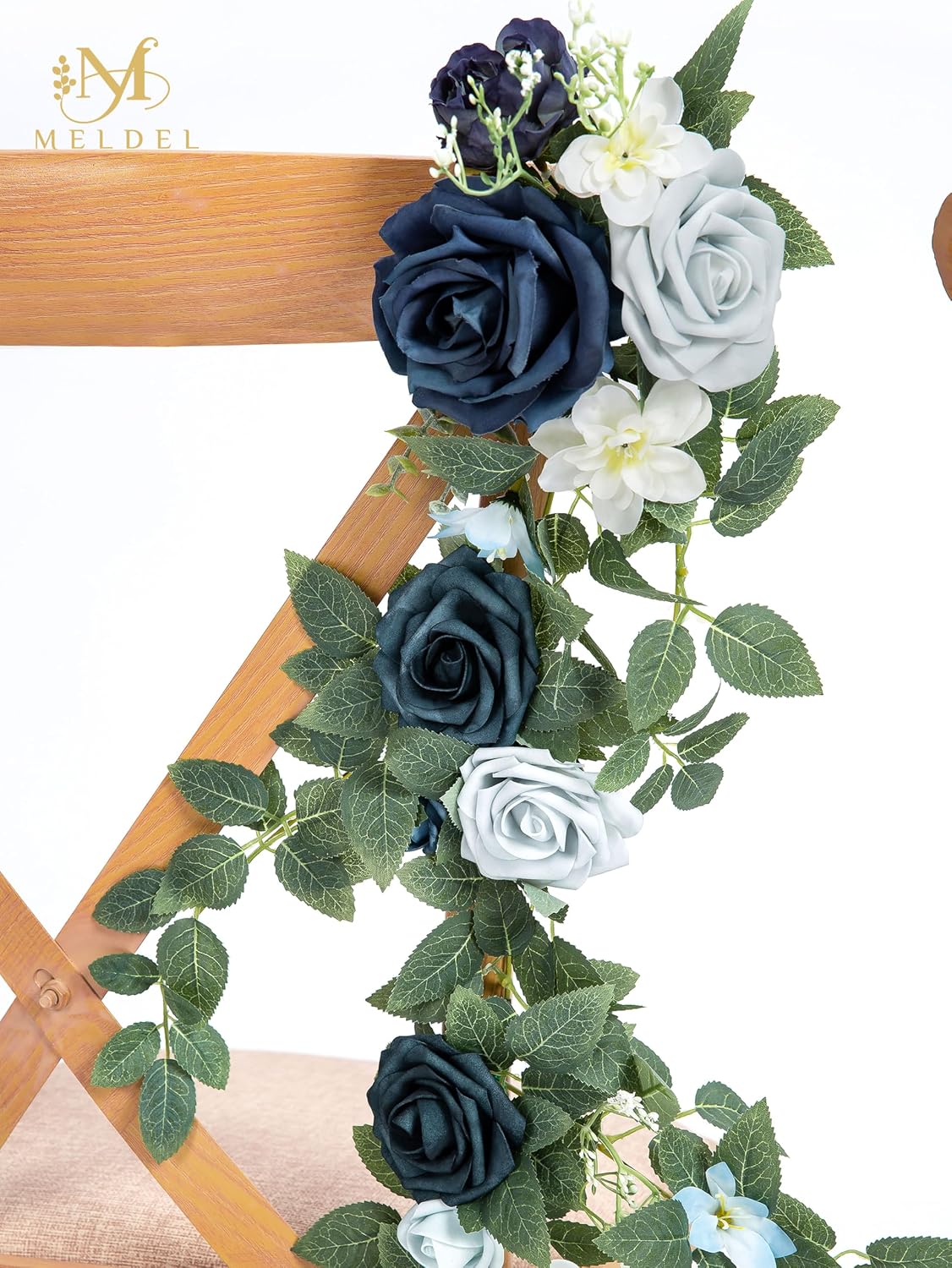 10pcs Wedding Aisle Decorations Chair Floral Swag Artificial Pew Flowers Hanging Garland White Blue & Nave for Ceremony Reception Church Rose Floral Faux Arrangement Party Outdoor Garden Decor