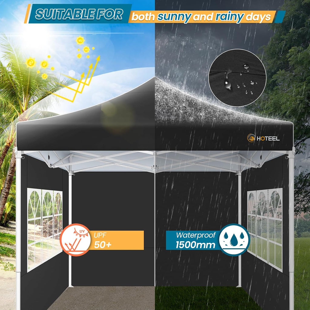 Hoteel 10x10 Pop Up Canopy Tent Heavy Duty with 4 Sidewalls, Waterproof Party Tent, Easy Set-up Commercial Instant Tents with Hand Bag & Rope & Nail, Hexagonal Leg (1-Year Warranty)