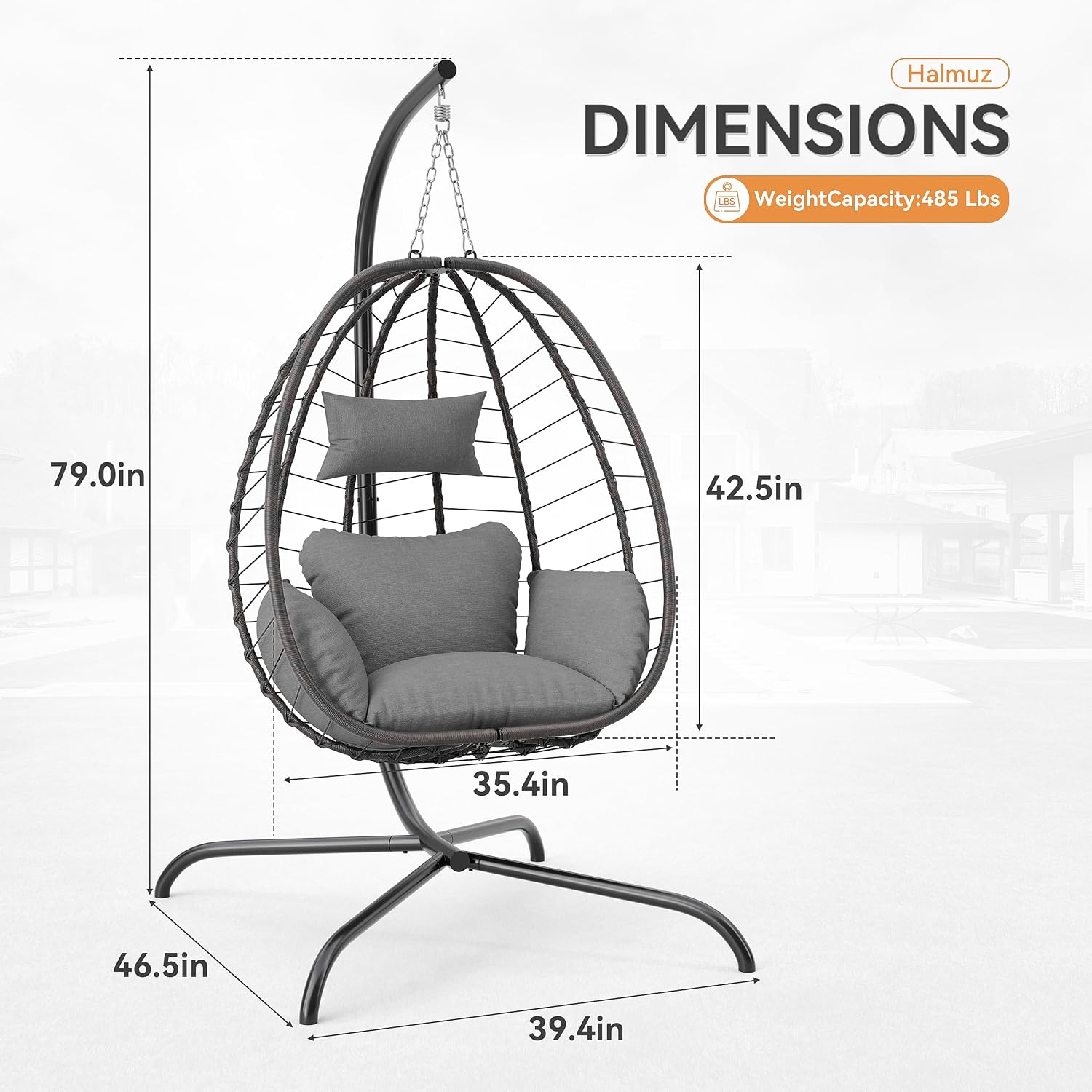 2 Pieces Outdoor Hanging Egg Chair with Stand,Patio Wicker Swing Egg Chair Hammock Chair with UV Resistant Cushion,All-Weather 485lbs Capacity for Bedroom,Balcony,Garden,Grey