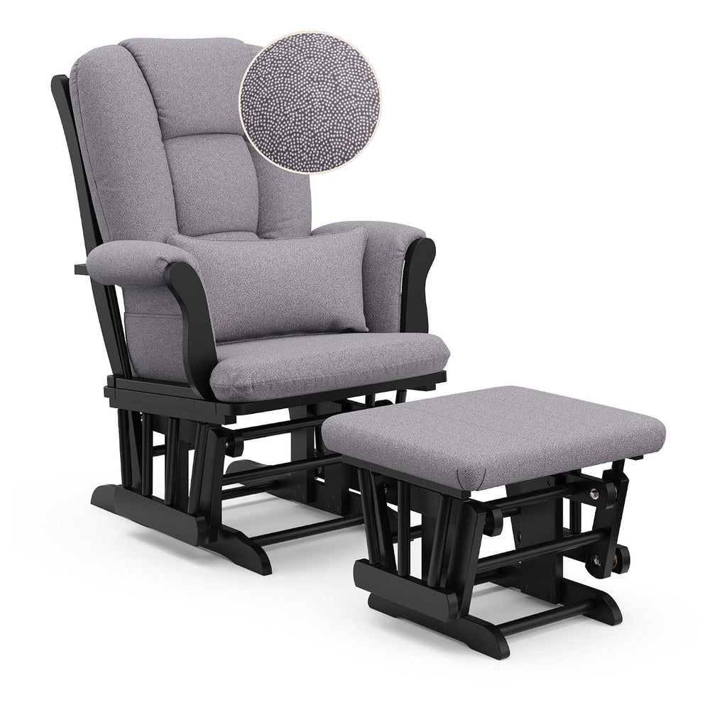 Storkcraft Tuscany Custom Glider and Ottoman with Free Lumbar Pillow (Black/Slate Gray Swirl) - Cleanable Upholstered Comfort Rocking Nursery Chair with Ottoman