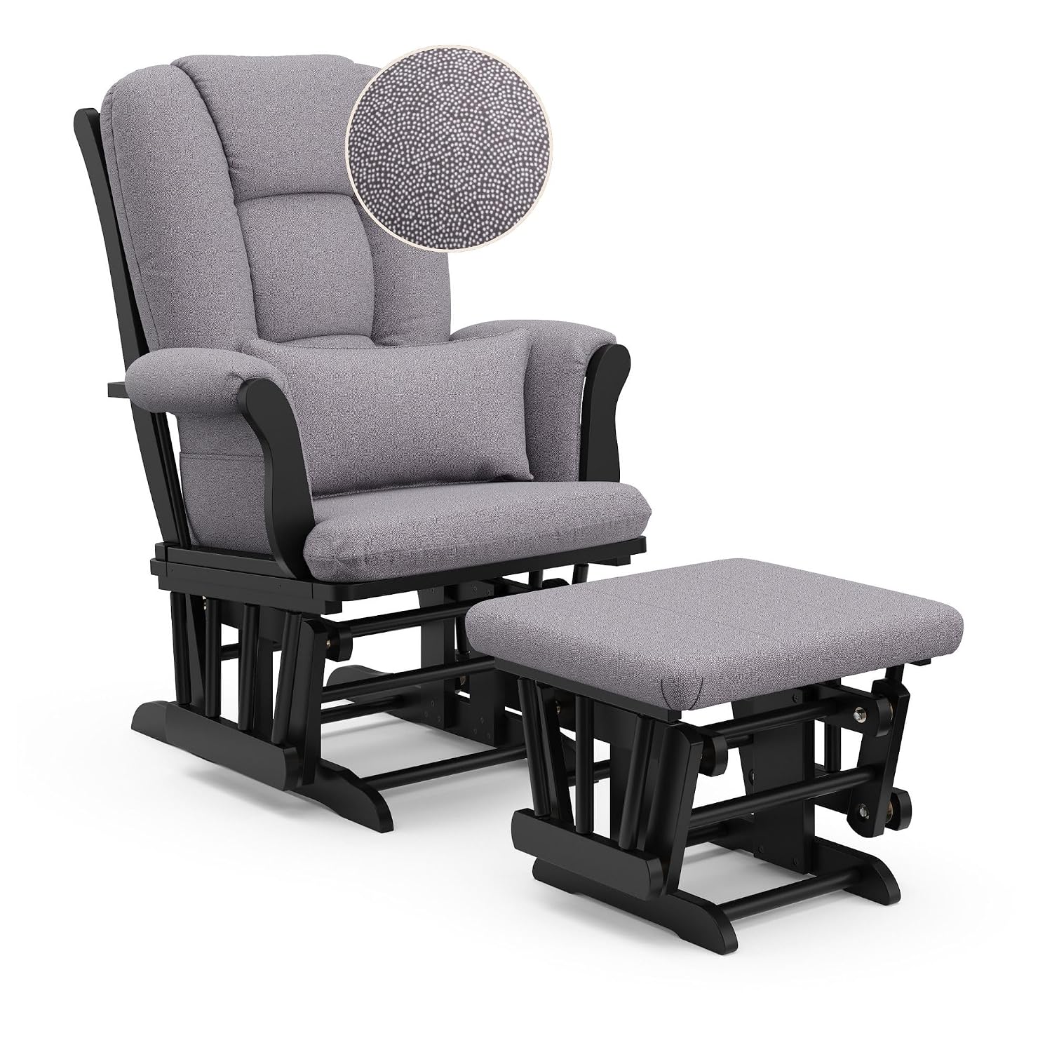 Storkcraft Tuscany Custom Glider and Ottoman with Free Lumbar Pillow (Black/Slate Gray Swirl) - Cleanable Upholstered Comfort Rocking Nursery Chair with Ottoman