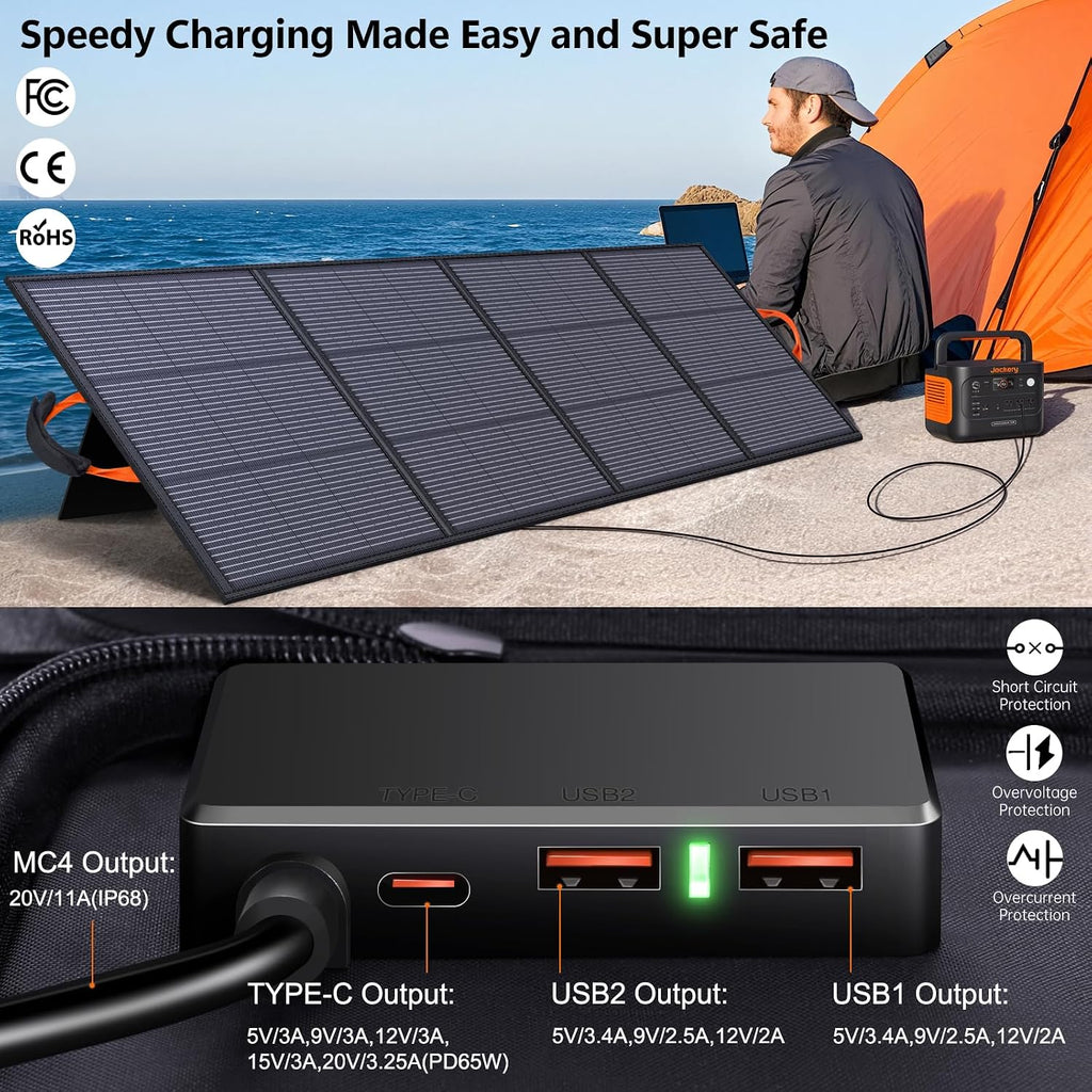 220W Portable Solar Panel 20V 25% High Efficiency N-Type Solar Cell, with 4 Adjustable Kickstand, IP68 Waterproof,Foldable Solar Panel for Camping RV Off Grid Backup