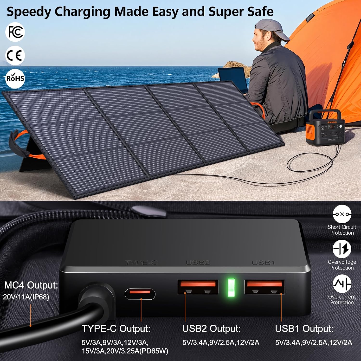 220W Portable Solar Panel 20V 25% High Efficiency N-Type Solar Cell, with 4 Adjustable Kickstand, IP68 Waterproof,Foldable Solar Panel for Camping RV Off Grid Backup