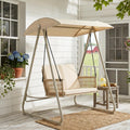 Porch Swing with Stand, Outdoor Swing with Canopy, All Weather Outdoor Swings for Adults, 400lbs Heavy Duty Porch Swings with Removable Cushions, Single Hanging Chair for Small Space, Beige