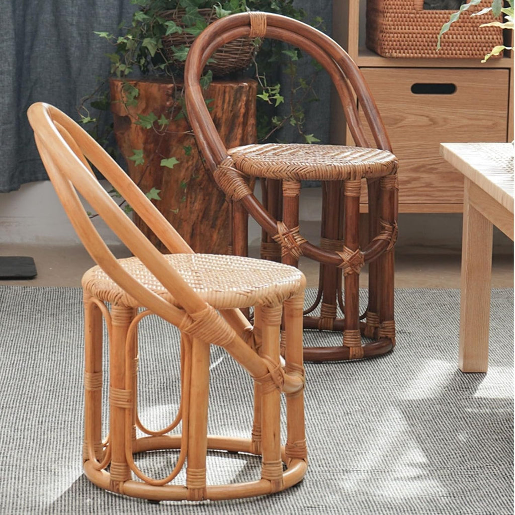 Home Rattan Chairs - Natural Rattan Chair, Hand Woven Hanging Chair for Kids, Japanese Style Portable Seat Patio Lounge Chair for Living Room and Balcony (Yellow)