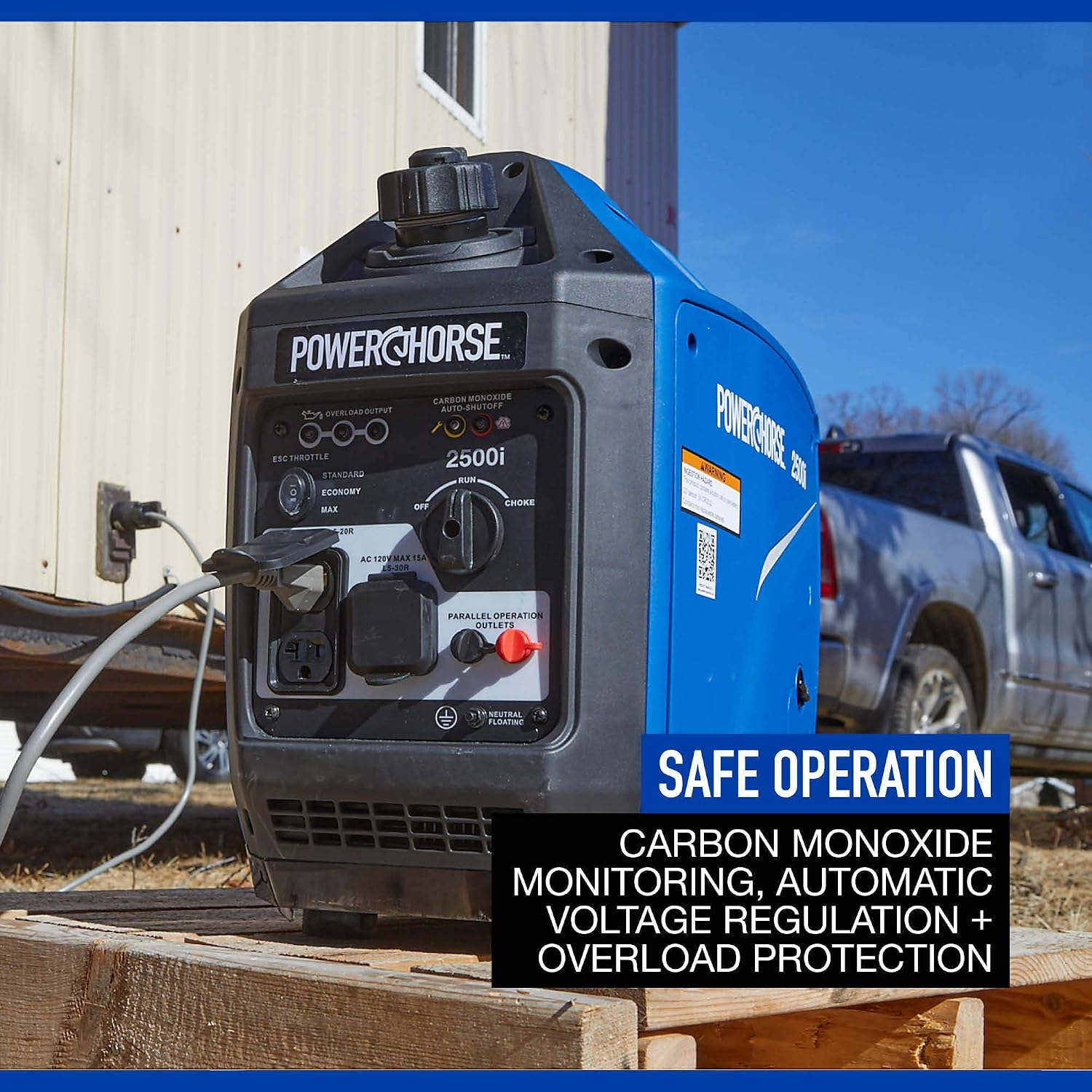 Powerhorse Inverter Generator, 2500 Surge Watts, 1800 Rated Watts, 120V, CO Shutdown, 52dB Quiet Run
