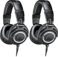 Audio-Technica ATH-M50X Professional Studio Monitor Headphones,Black,Professional Grade,Critically Acclaimed,with Detachable Cable,(Pack of 2)