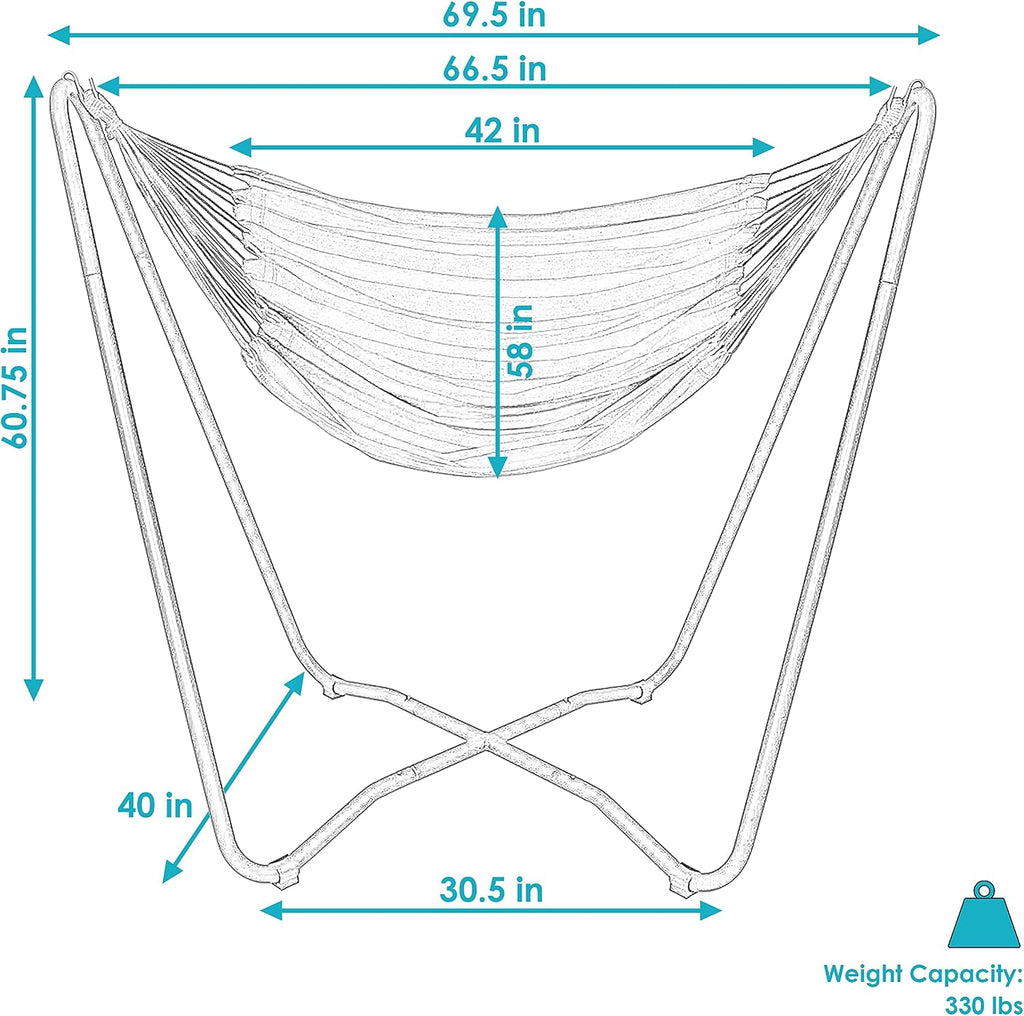 Sunnydaze Hanging Hammock Chair with Space-Saving Stand for Indoor or Outdoor Use - 330-Pound Capacity - Ocean Breeze