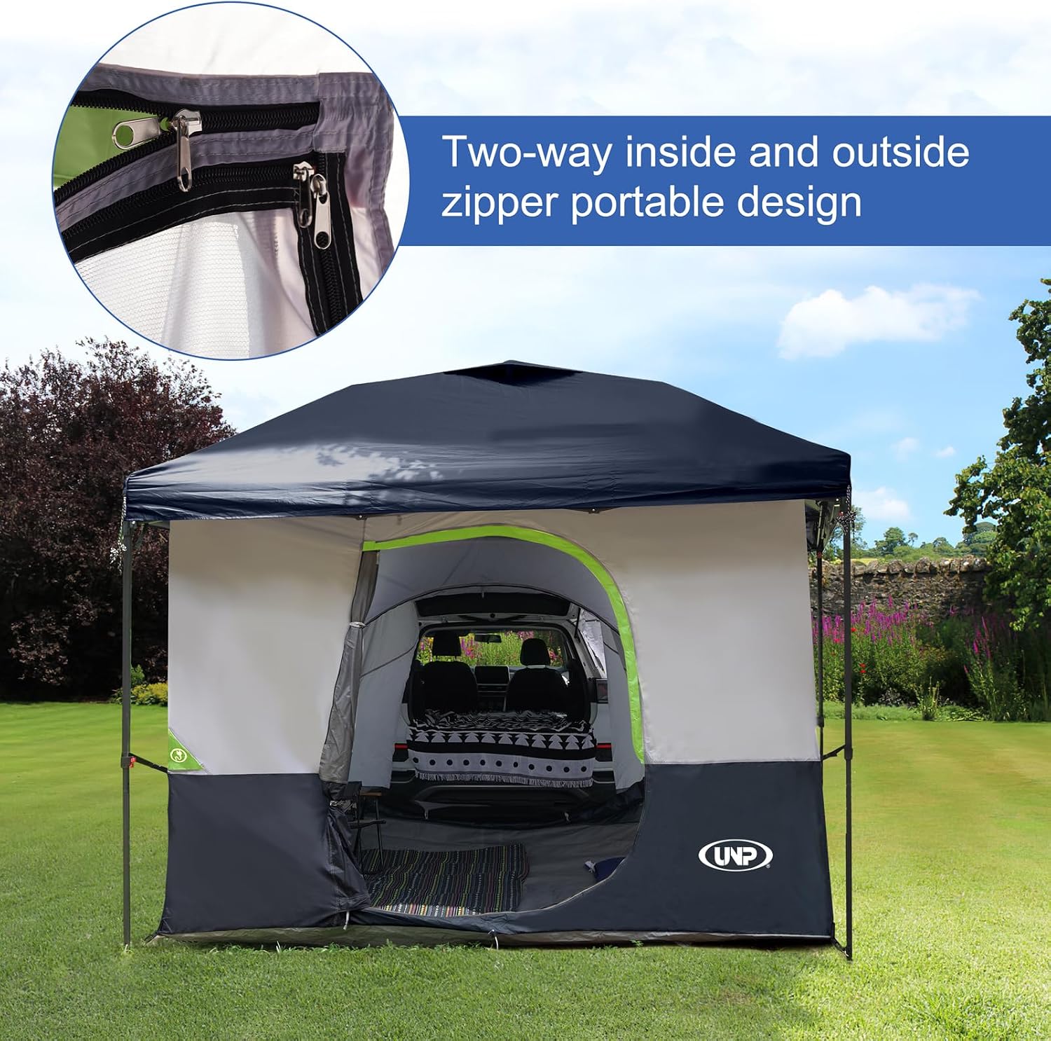 UNP Camping Canopy - Inner Tent - Side Tents - SUV Camping Cube for 10' x 10' Pop Up Canopies (Canopy Pole/Shelter NOT Included) (Dark Blue-SUV Cube Tent)