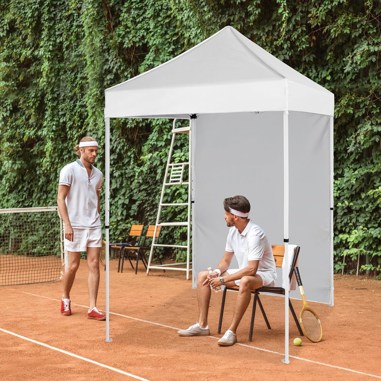 EAGLE PEAK Pop up Canopy 5x5, Outdoor Portable Canopy Tent with One Removable Sunwall, Carry Bag Included, White