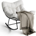 GarveeLife Outdoor Papasan Rocking Chair, Oversized Rocking Chair with Sturdy Metal Frame, Patio Egg Rocker for Balcony Backyard Porch Bedroom, White