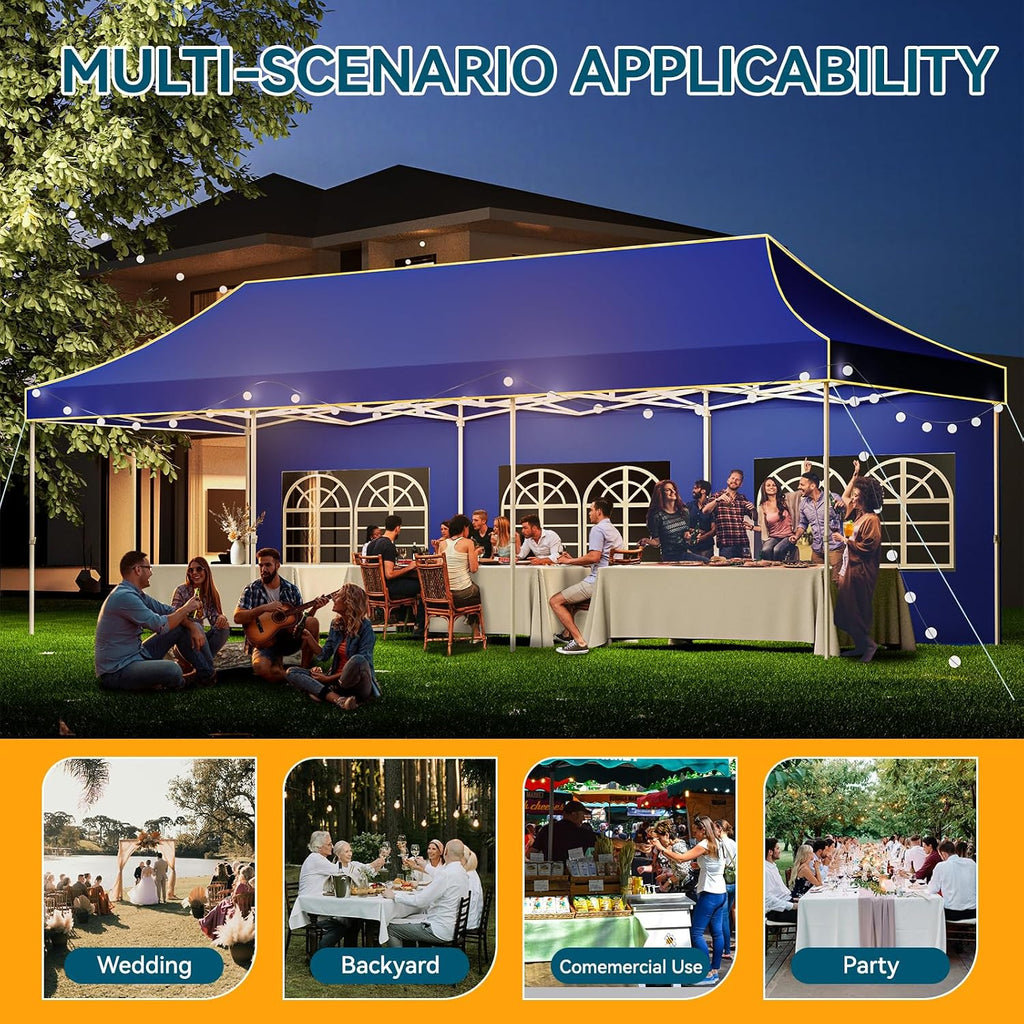 Hoteel 10x30 Pop Up Canopy Tent Heavy Duty with 5 Sidewalls, Waterproof Party Tent, Easy Set-up Commercial Instant Tents with Roller Bag & Sandbags, Hexagonal Leg (1-Year Warranty)
