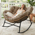 BULEXYARD Outdoor Papasan Rocking Chair with Cushion and Frame, Oversized Large Patio Lounge Chairs, Rattan Comfy Egg Recliner Chair, 450 Lbs Capacity Glider Rocker for Outside Bedroom Garden Brown