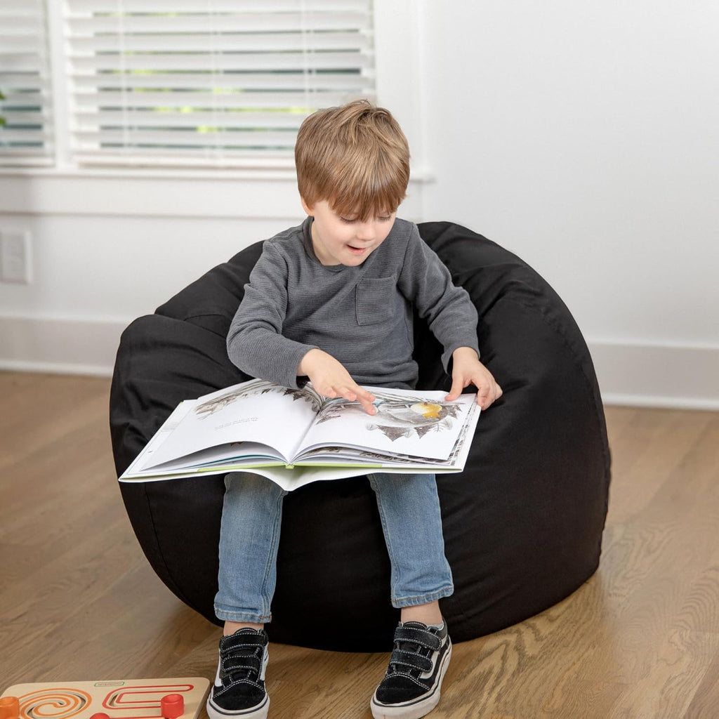 EMMA + OLIVER Daisy Small Solid Black Bean Bag Chair for Kids and Teens