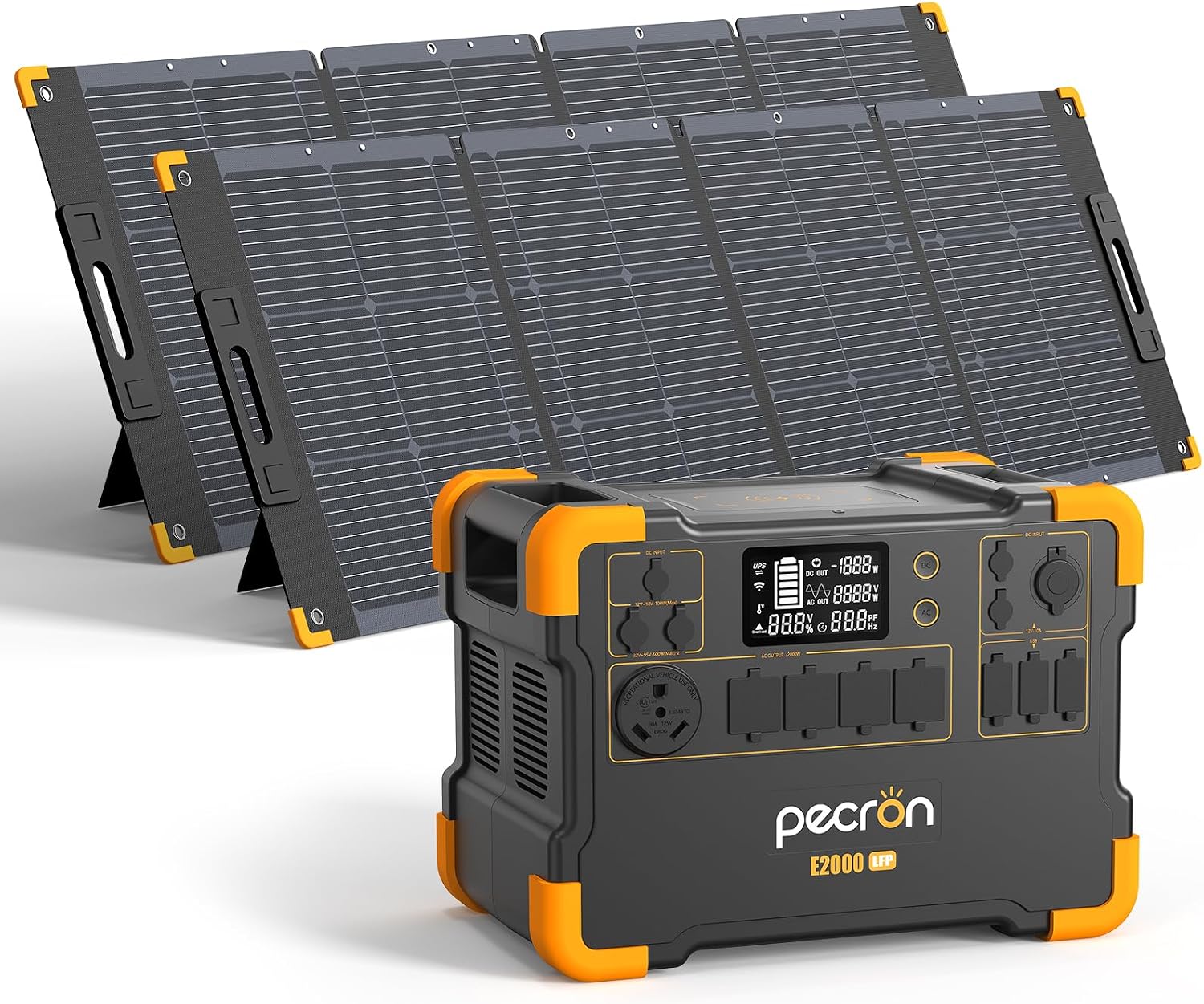 PECRON Solar Generator with 2x200W Solar Panels, 1920Wh LiFePO4 Battery, 2000W AC/100W USB-C Output Portable Power Station, Fast Charging Power Station with 30AMP RV Outlet for Camping, Home