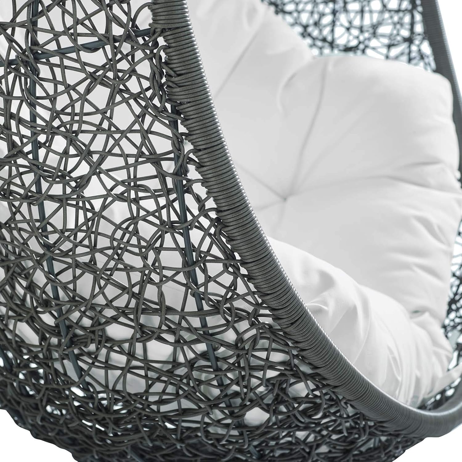 Modway Hide Wicker Rattan Outdoor Patio Porch Lounge Egg Swing Chair Set with Stand in Gray White