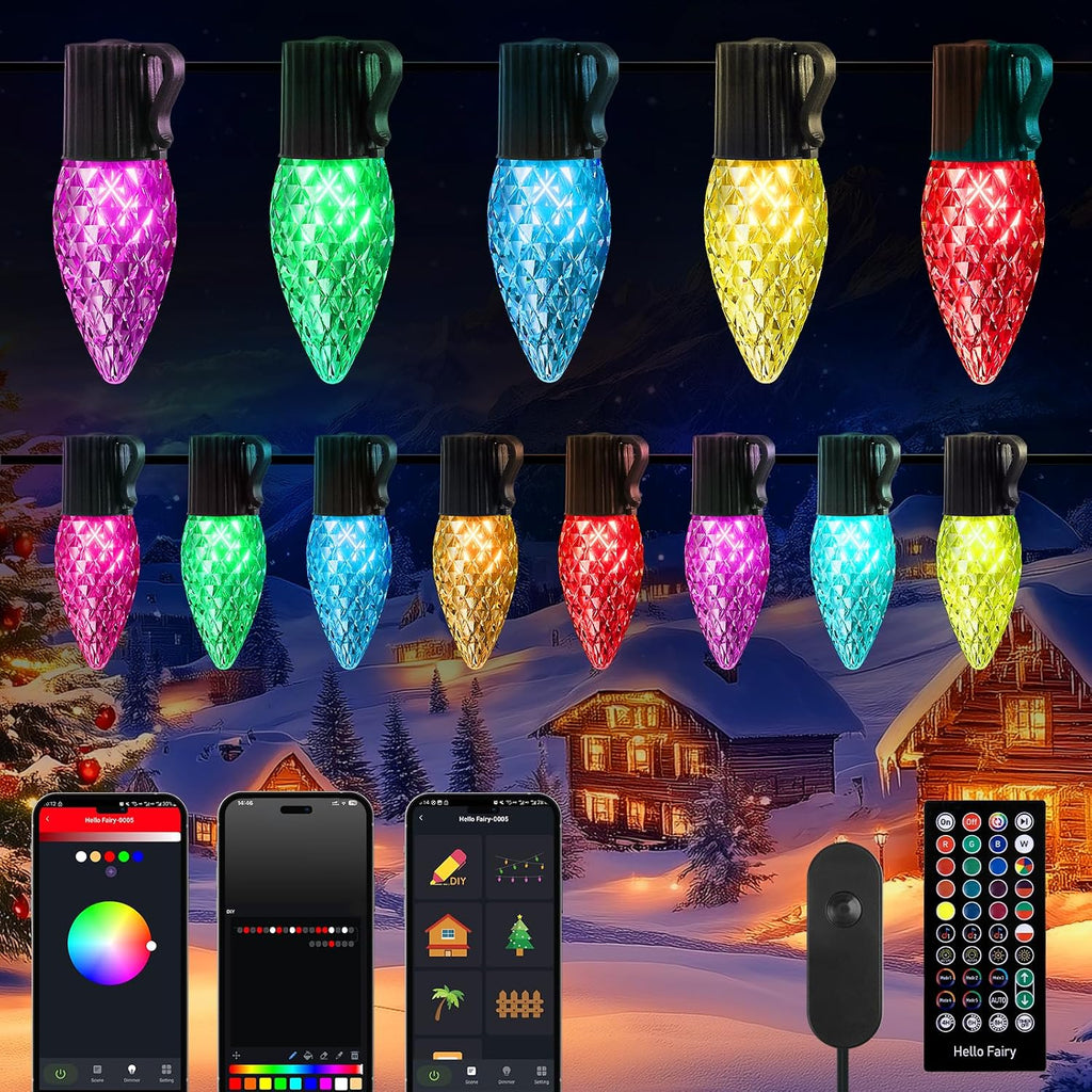 Brightown C9 LED Christmas Lights Outdoor, 150LED RGB Smart Christmas Tree Lights Music Sync DIY APP Controlled, Waterproof Connectable C9 String Lights for House Indoor Patio Xmas Decoration