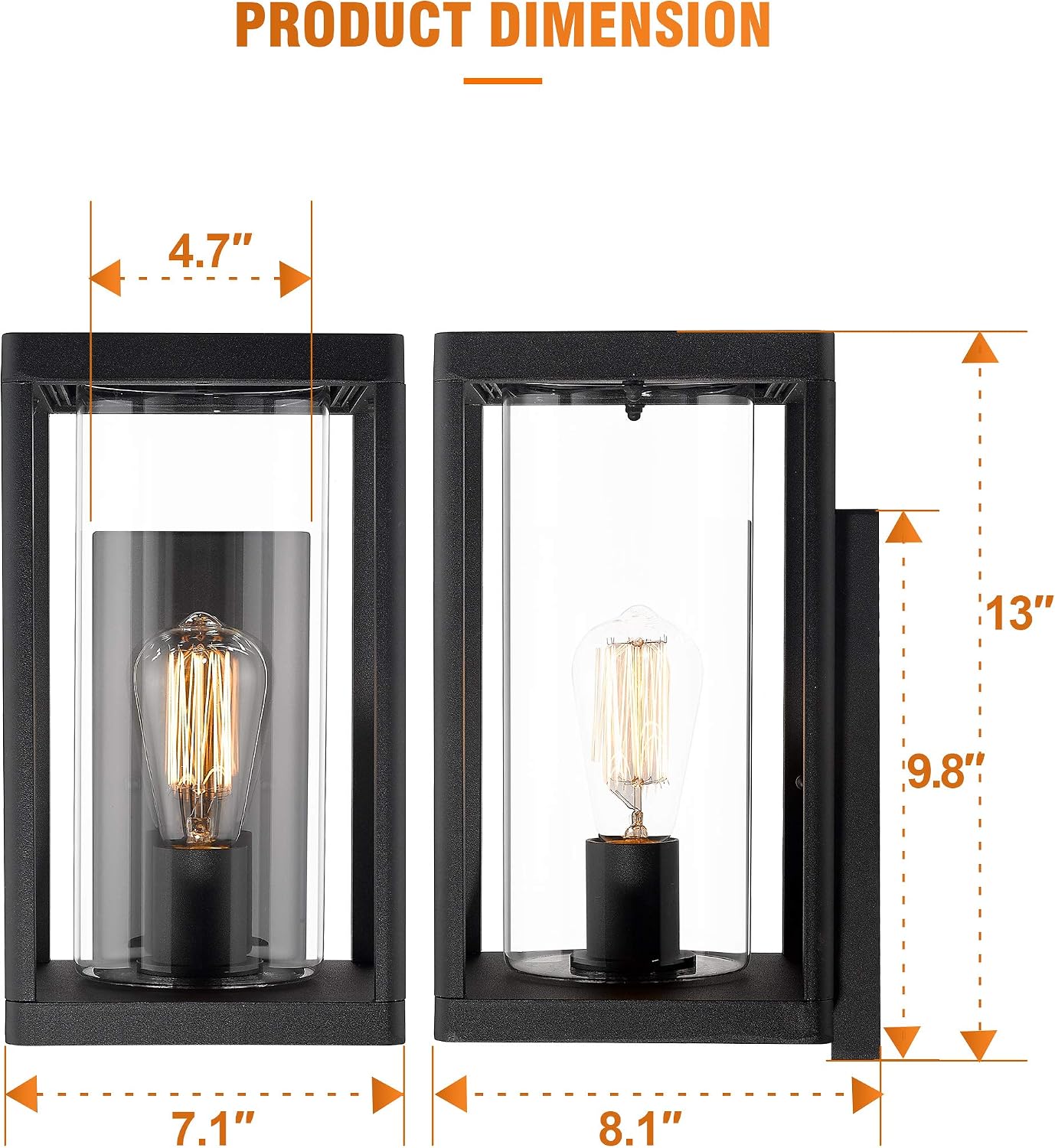 Beionxii Dusk to Dawn Outdoor Wall Lights, Modern Exterior Wall Sconces Porch Lantern, Black Cast Aluminum w/Clear Cylinder Glass - A291W-2PK
