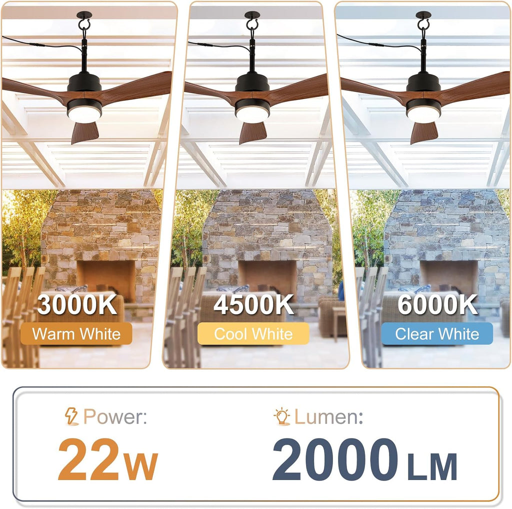 36 Inch Outdoor Ceiling Fan with Light, Gazebo Fan for Patios Waterproof, Plug in Cord Outlet Hook Wet Rated for Outside Porch, Pergola-Walnut