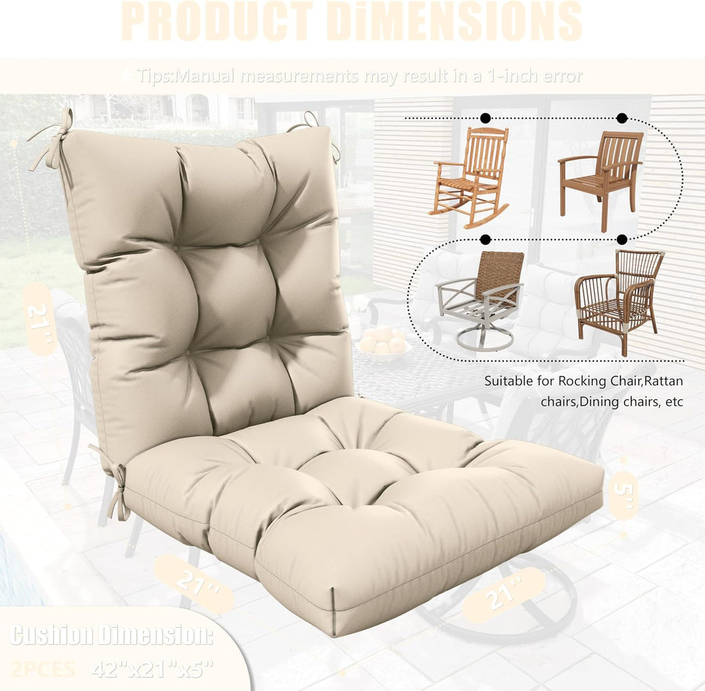 2sets Rocking Chair Cushion Set,Outdoor Patio Chair Cushions,Waterproof and Fade-Resistant Replacement Tufted Pads with Ties for Indoor Outdoor Rocker/Patio/Swing Chair,42 x 21 x 5 Inches