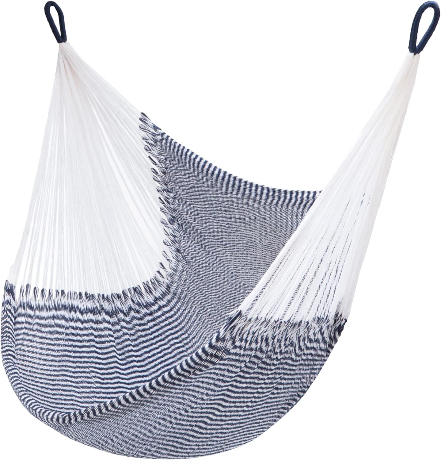 Handwoven Hanging Chair by Yellow Leaf Hammocks - Fits 1 Person, 330lb Max - Kick Back for Full-Body Recline - Weathersafe, Ultra Soft, Hang Anywhere - Color: Stripe Navy Blue - White
