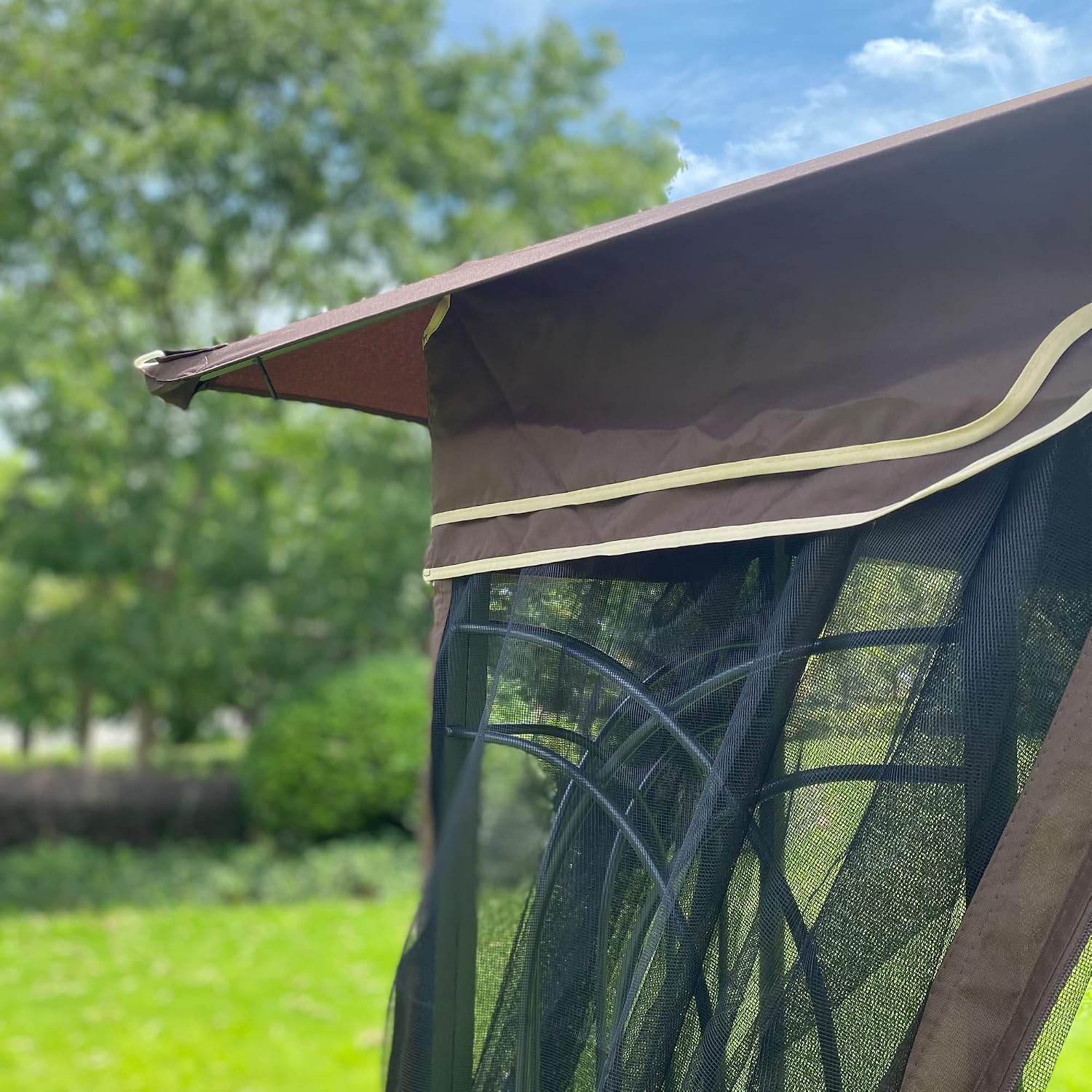 10x12 Ft Outdoor Patio Gazebo Replacement Canopy, Double Tiered Roof Top Cover, UV Protection & Waterproof Fabric, Fits 10x12 Gazebo Frame, Brown (Frame Not Included)