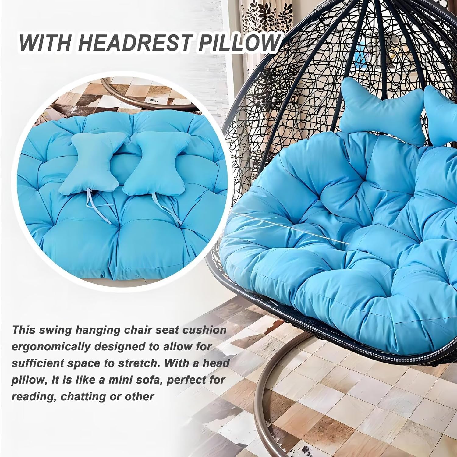Water Proof Hanging Egg Chair Cushions Replacement, Cushion Only, Double Swing Chair Cushion,Waterproof Thicken Hanging Basket Seat Cushion